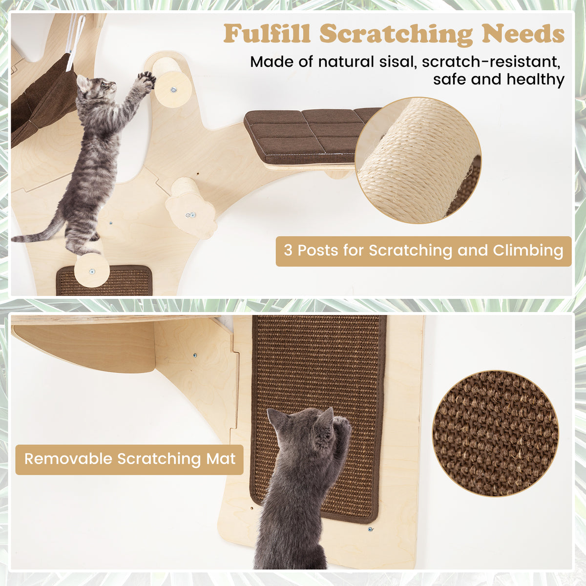Wall-Mounted Cat Shelf with Perch - Brown Cat Wall Furniture