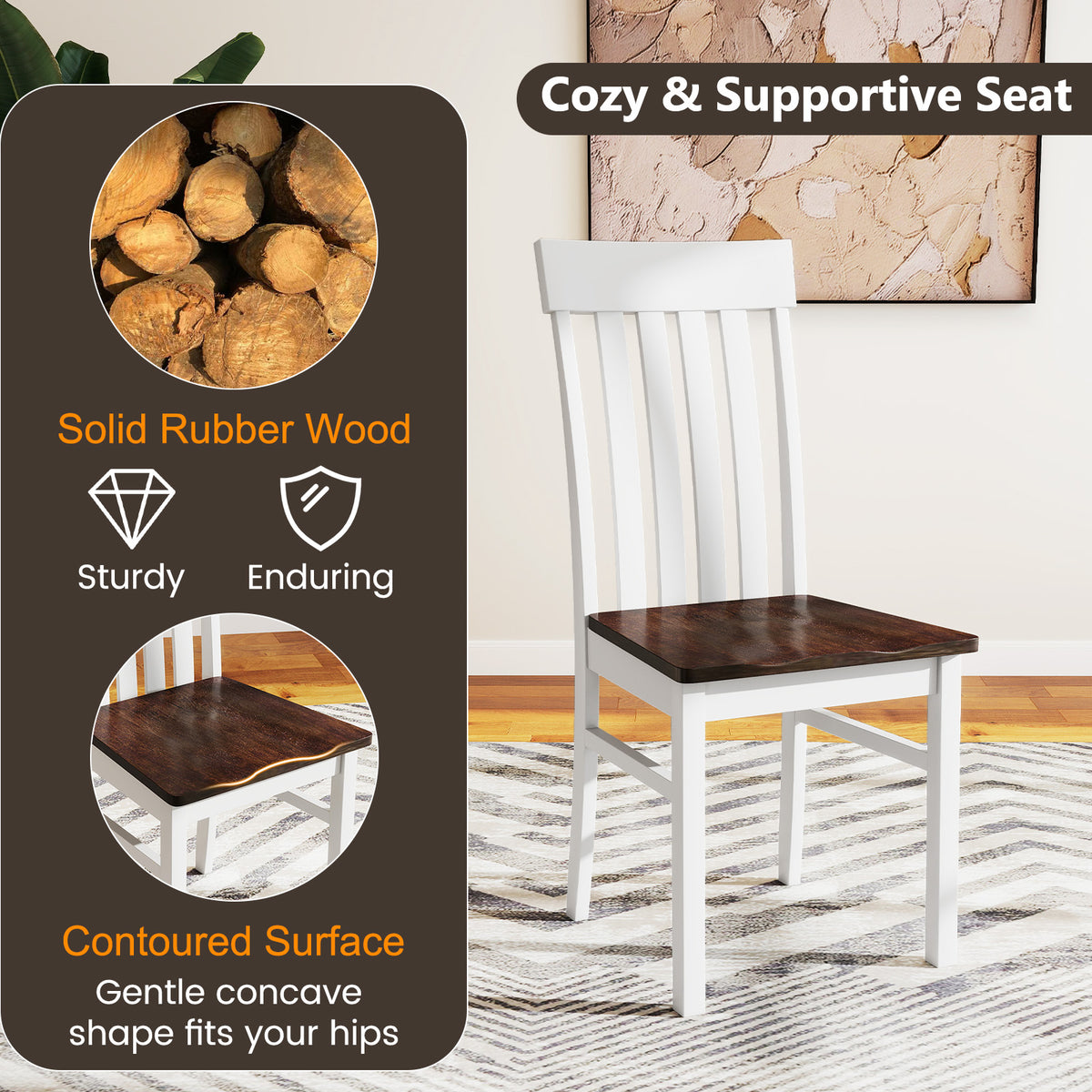 Set of 2 Armless Dining Chairs, High Backrest, White Farmhouse