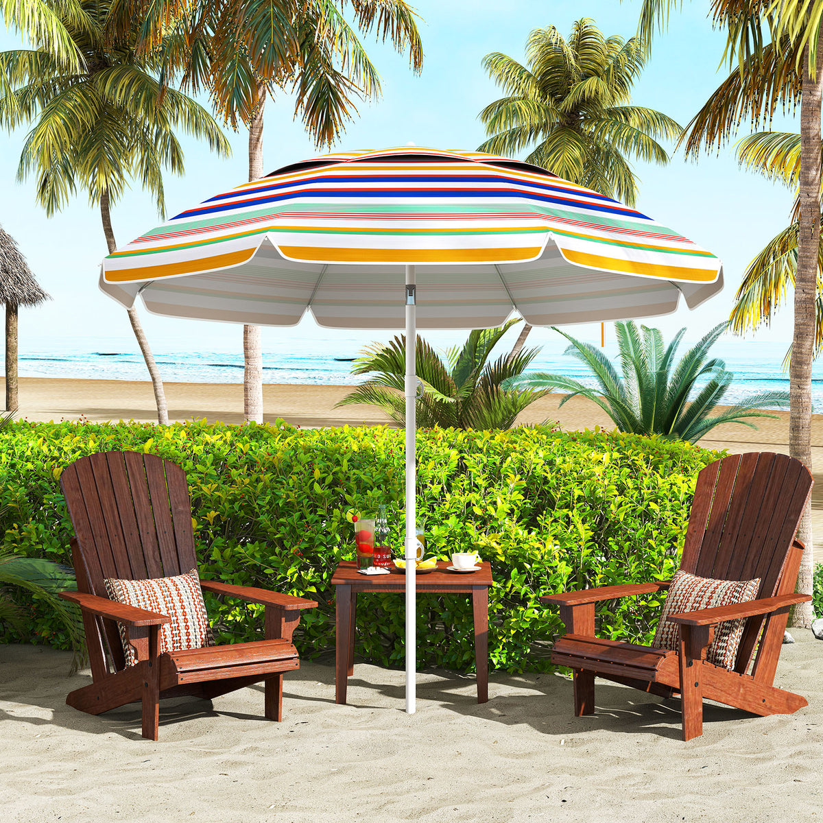 6.5 Feet Beach Umbrella with UPF50+ Sun Protection and Push Button