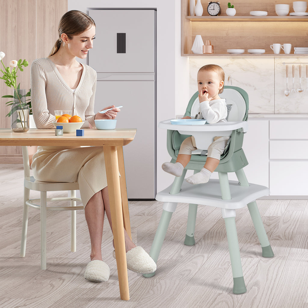 Green 8-in-1 Convertible Baby High Chair with Adjustable Removable Tray