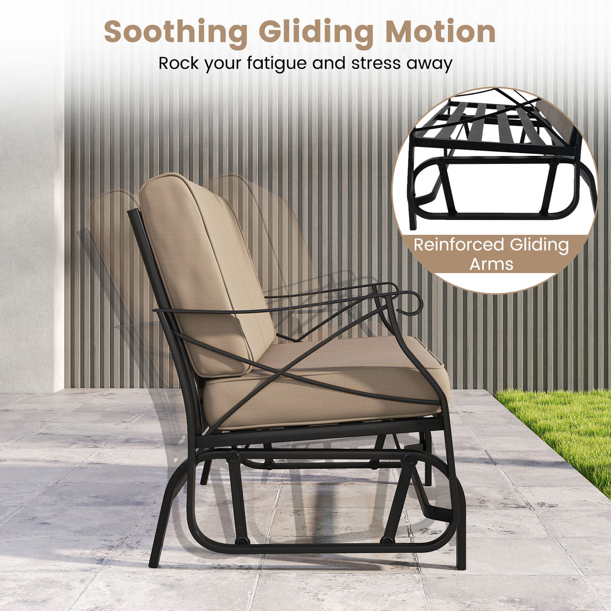 2-Person Outdoor Glider Loveseat with Cushions, Brown - 47 Inch