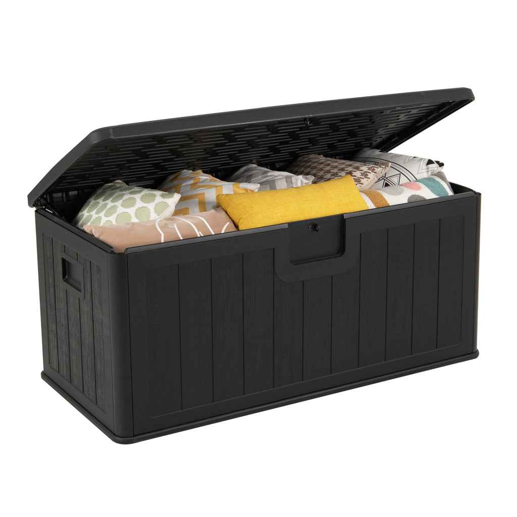 100 Gallon Deck Box with Lockable Lid - Black & Brown