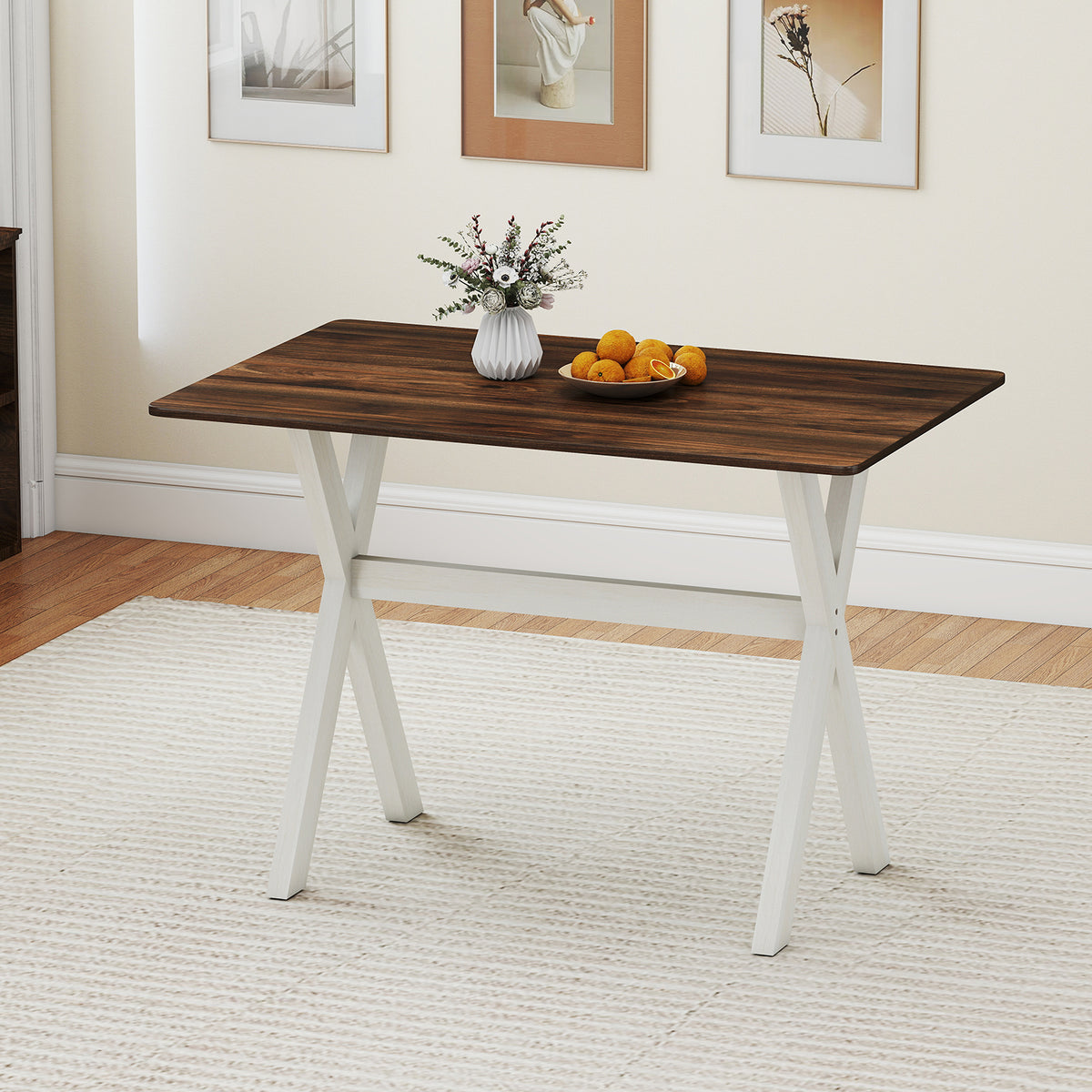 Wooden Dining Table with X-Shaped Frame - White