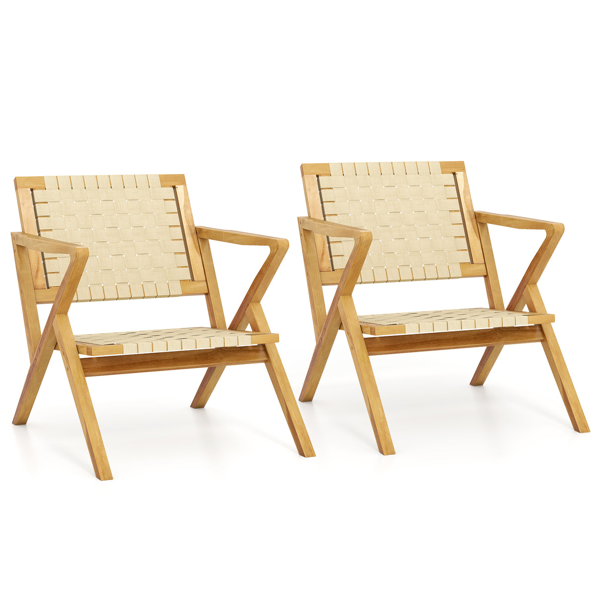 Outdoor and Indoor Teak Wood Patio Chair wuth Webbing Seat Backrest