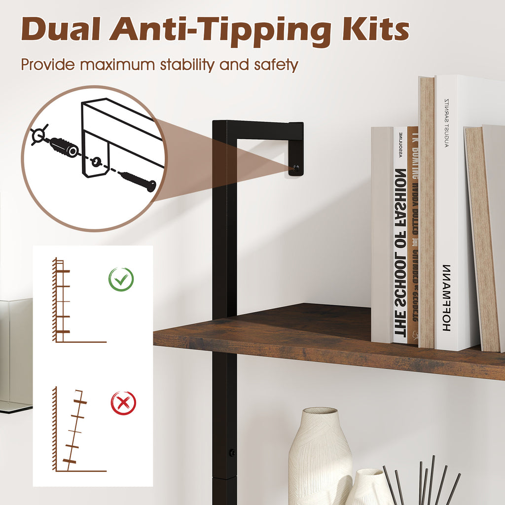 5 Tier Wall Mount Ladder Shelf with Anti-Tipping Kits for Home Office