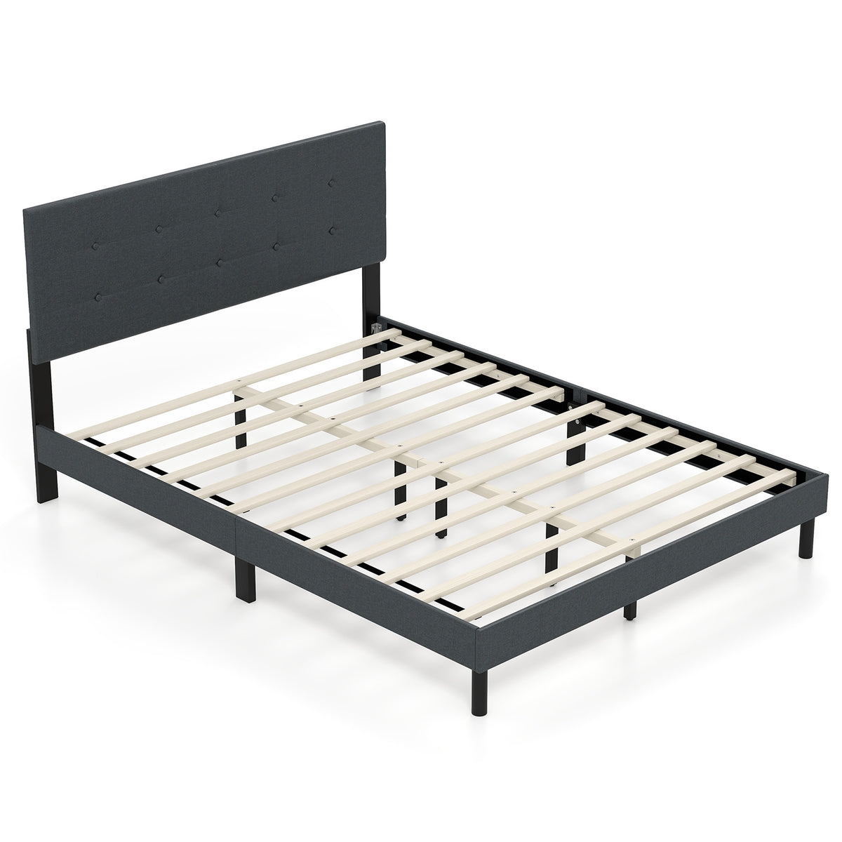 Queen Size Upholstered Bed Frame Linen Platform Bed - Dark Gray