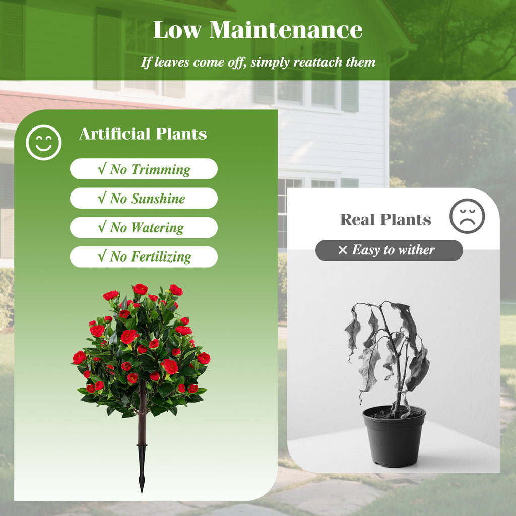 Artificial Camellia Tree Set - 31 Inches Green Faux Flower Trees - 2 Pack