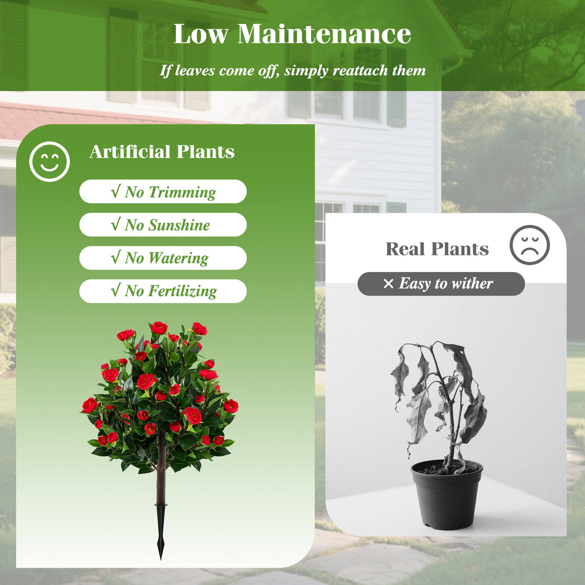 Artificial Camellia Tree Set - 31 Inches Green Faux Flower Trees - 2 Pack