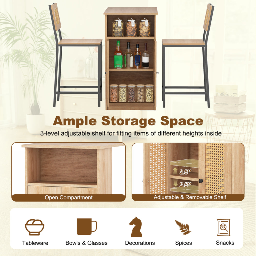 3-Piece Bar Table and Chairs Set with Storage - Natural