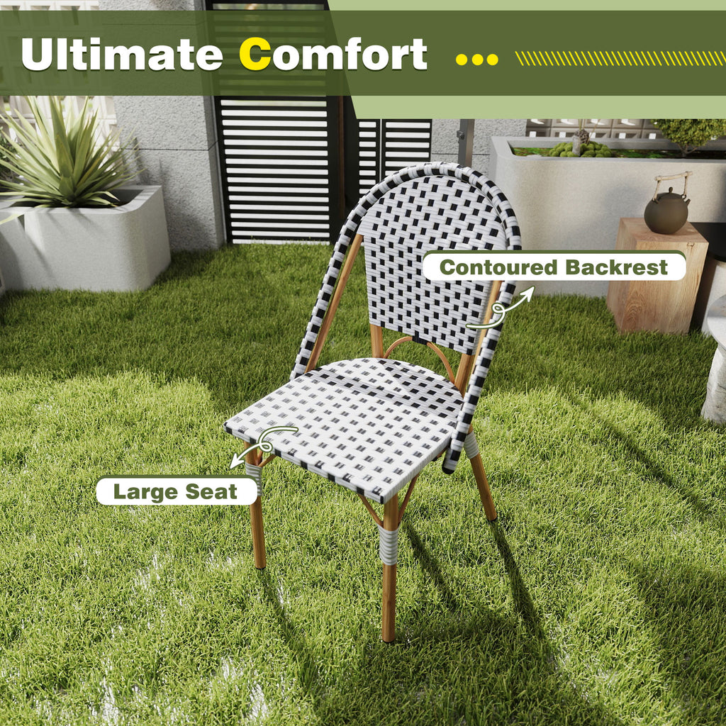 3 Piece French Bistro Table Chair Set with Outdoor Wicker Round and 2