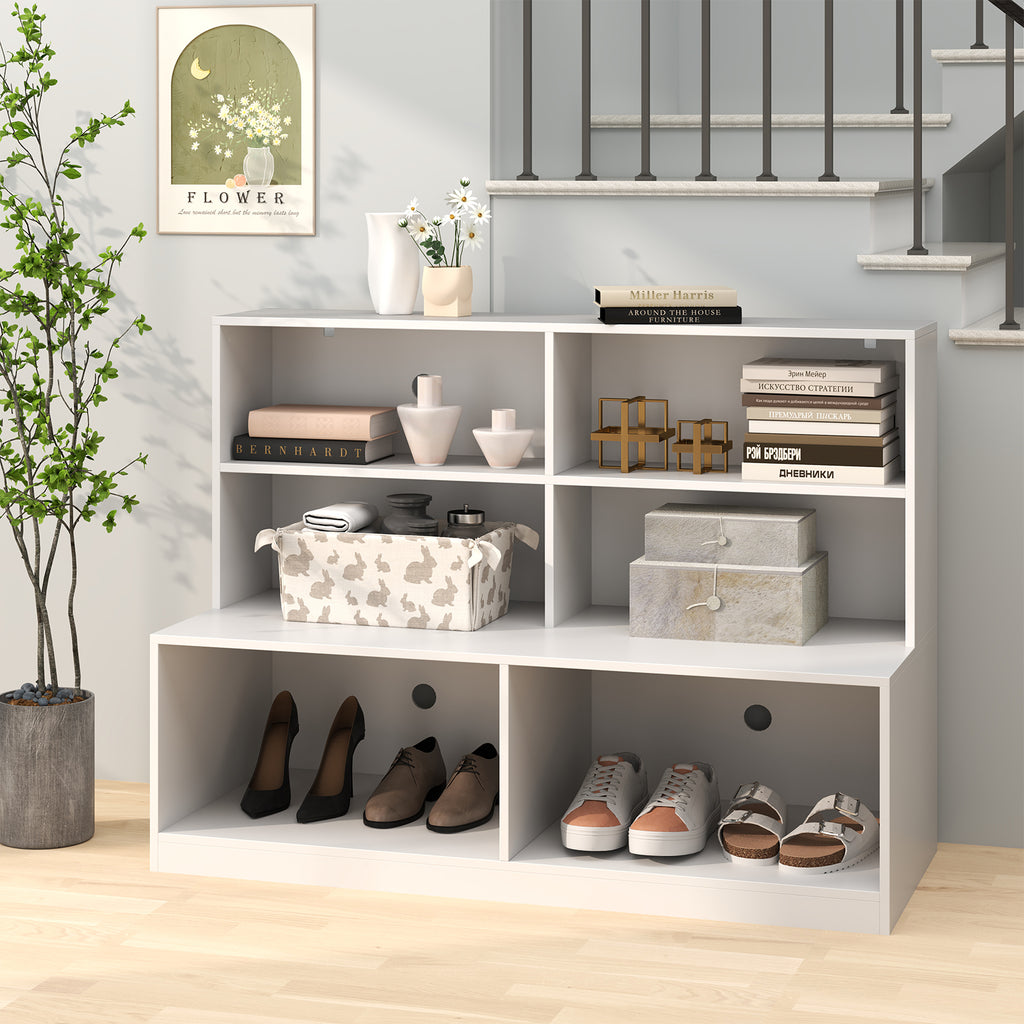 Entryway Shoe Cabinet with Bench Seat & Anti-Tipping Kits - White