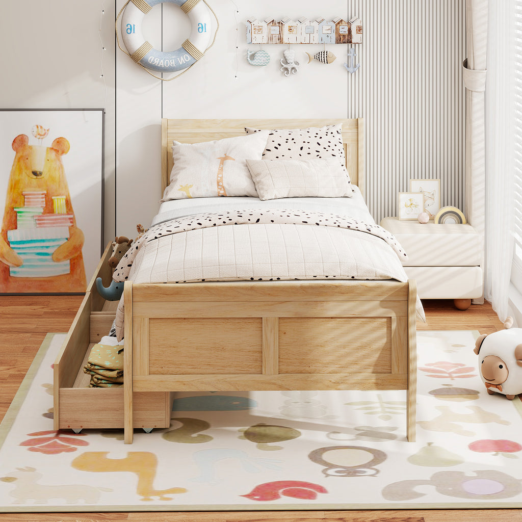 Twin Size Sleigh Bed with Storage Drawers - Gray