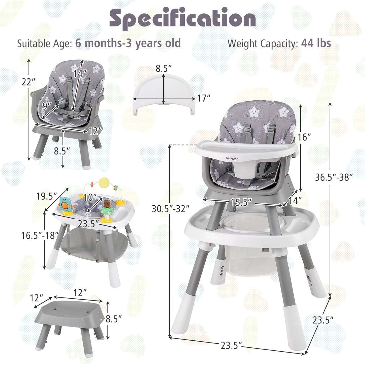 16-in-1 Baby High Chair with Activity Center & Booster Seat, Gray