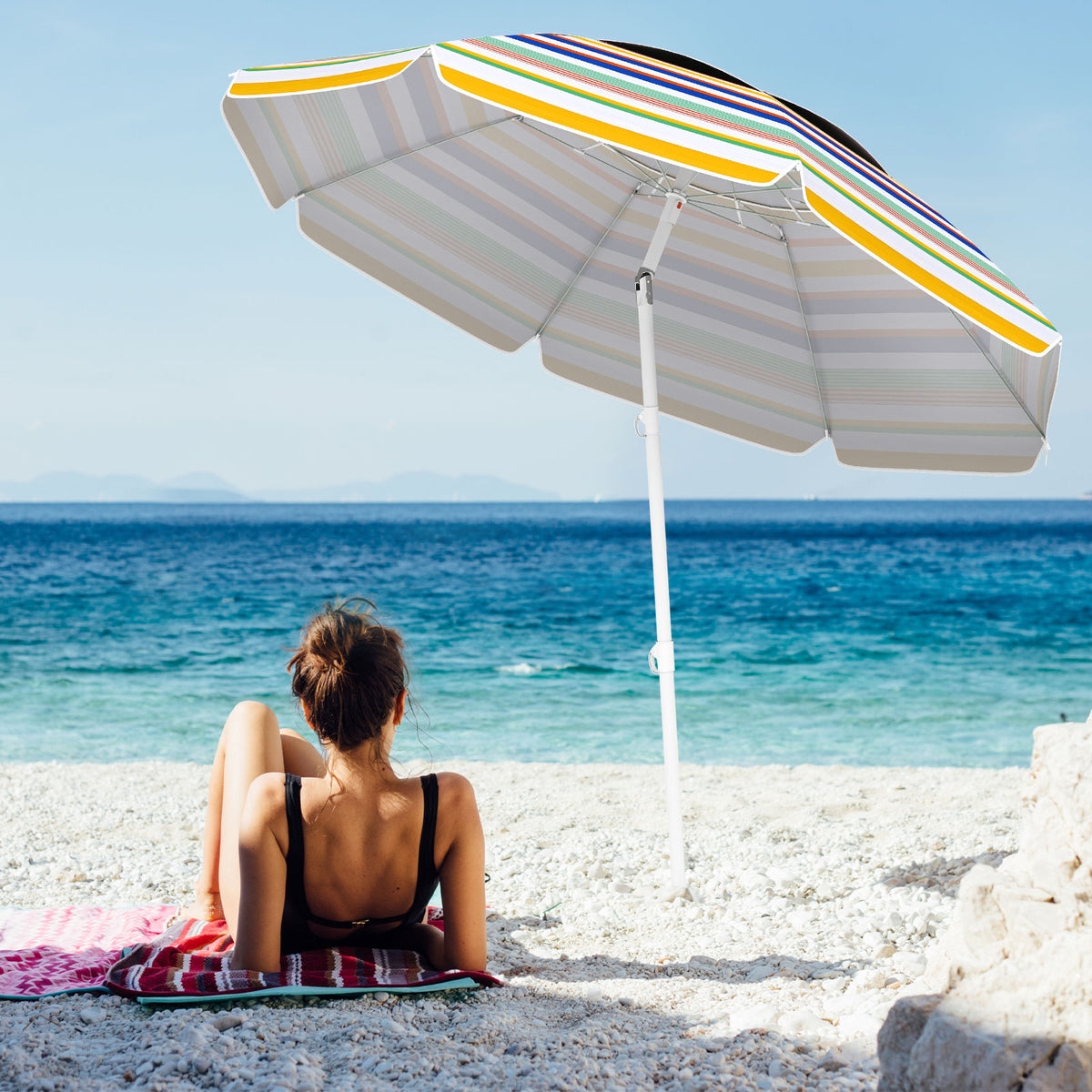 6.5 Feet Beach Umbrella with UPF50+ Sun Protection and Push Button
