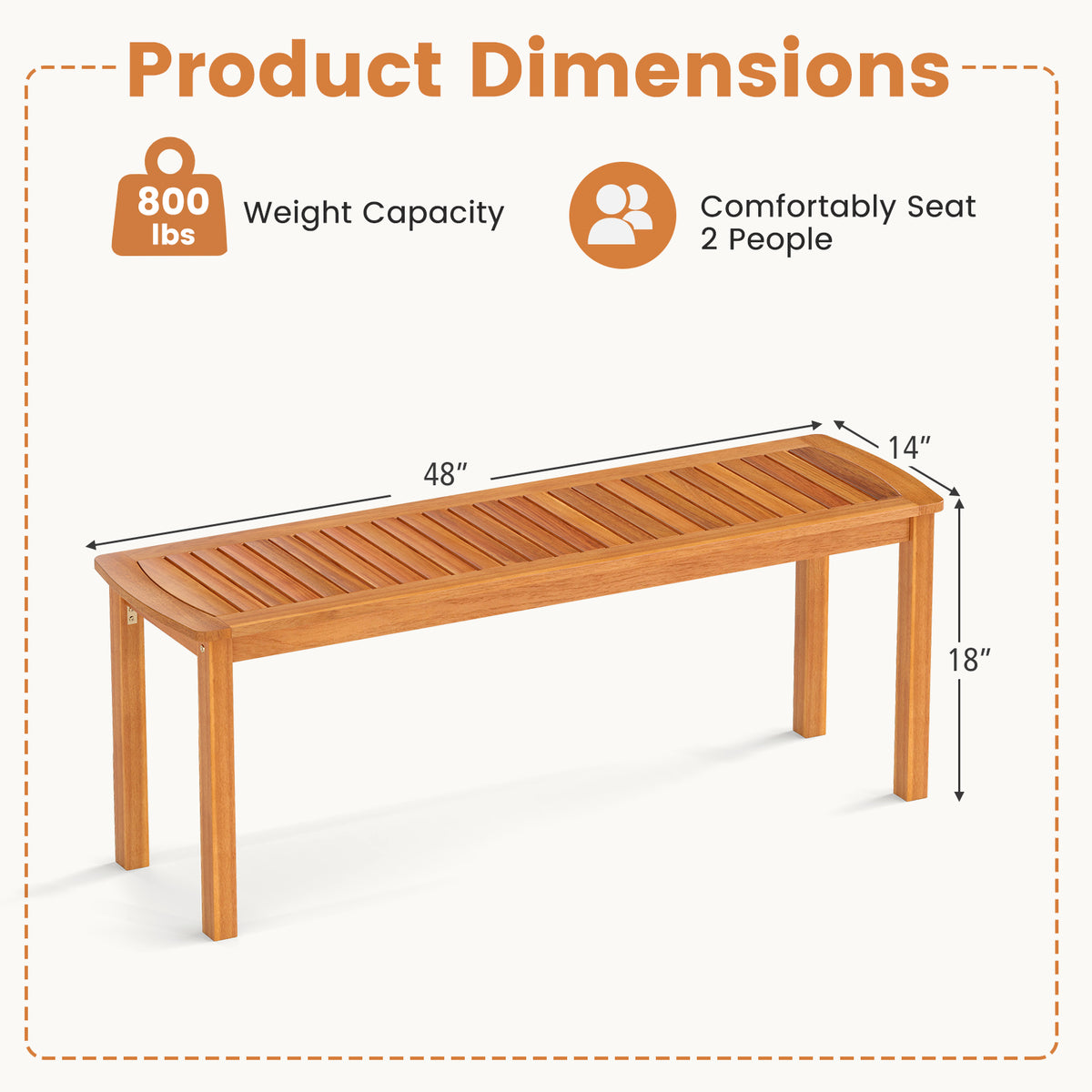 Acacia Wood Outdoor Bench 48 Inch - Garden Seating
