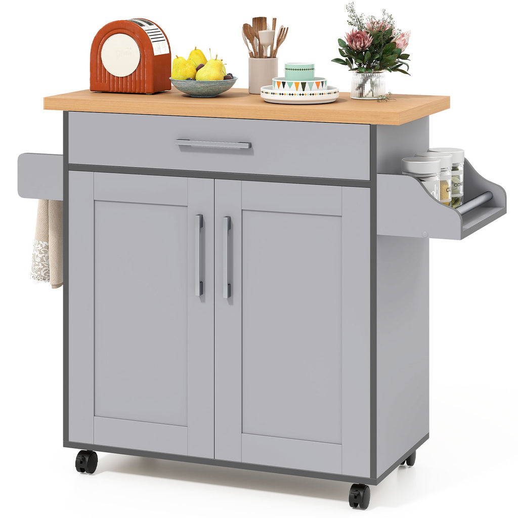 Rolling Kitchen Island Cart with Towel Rack - Gray