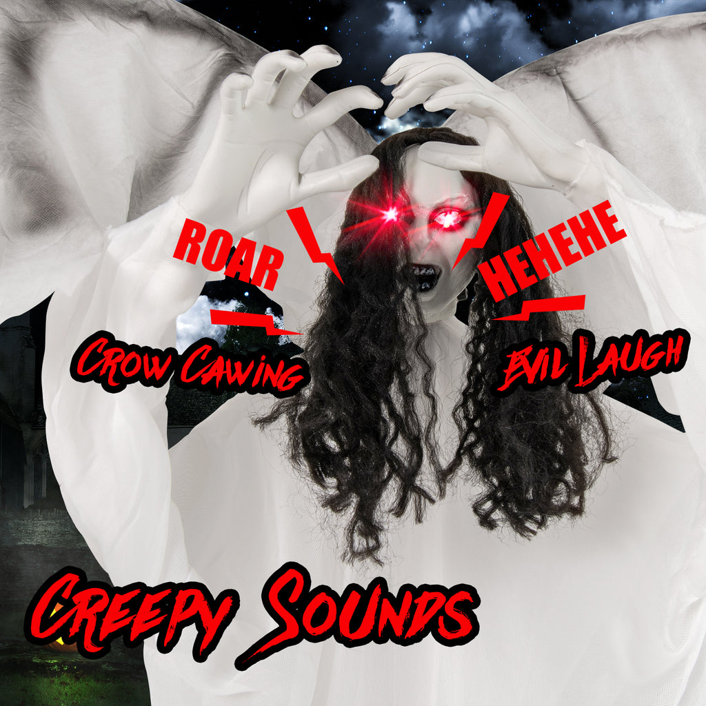 6.6 Feet Halloween Animatronic Standing Angel with Sound-Activated Lights & Flapping Wings — Variation of THIS Listing