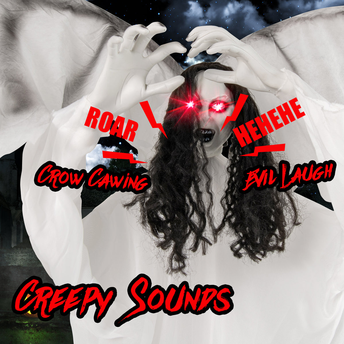 6.6 Feet Halloween Animatronic Standing Angel with Sound-Activated Lights & Flapping Wings — Variation of THIS Listing