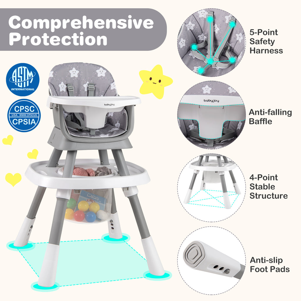 16-in-1 Baby High Chair with Activity Center & Booster Seat, Gray