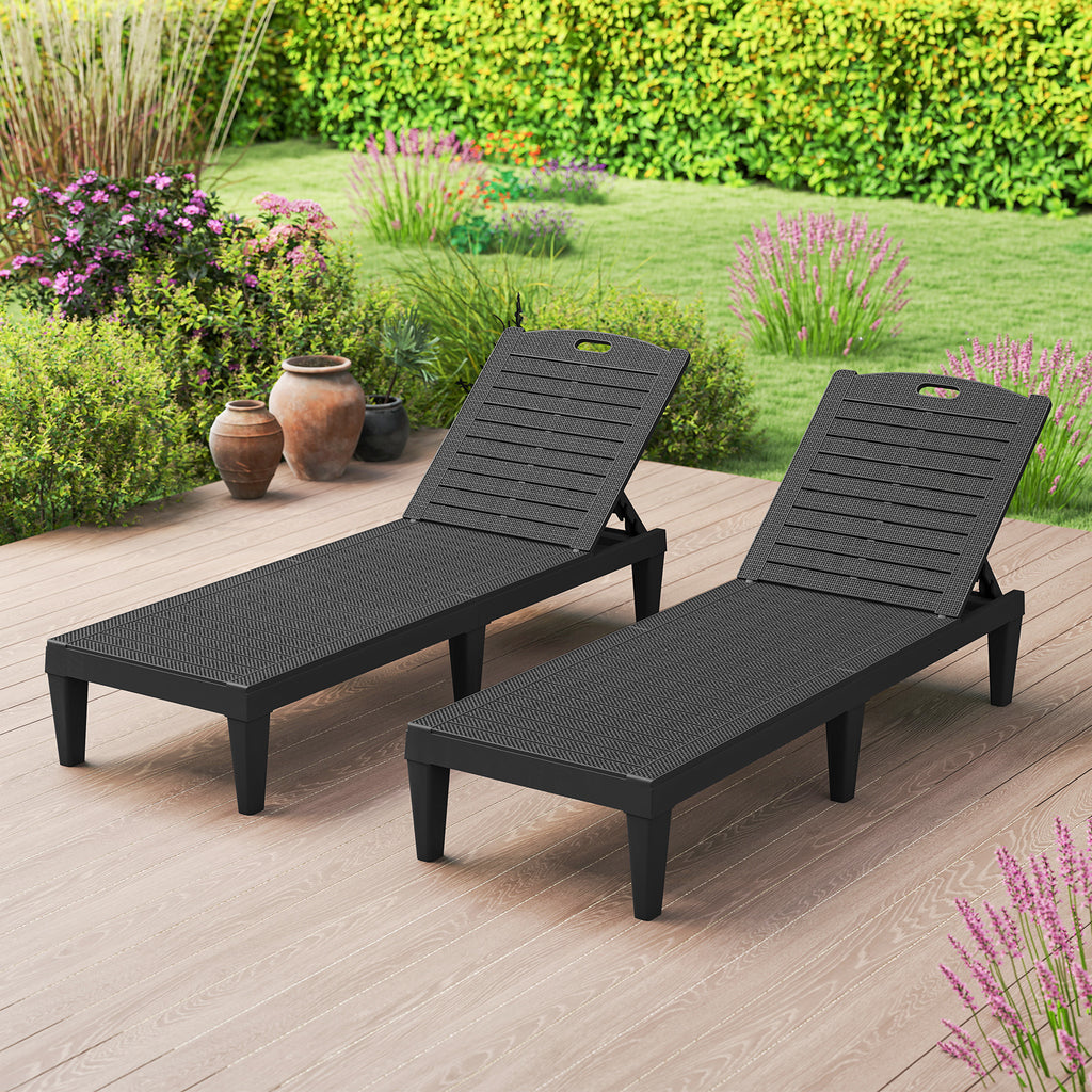 Outdoor PP Chaise Lounge Chairs Set of 2, 4-Position Adjustable – Black