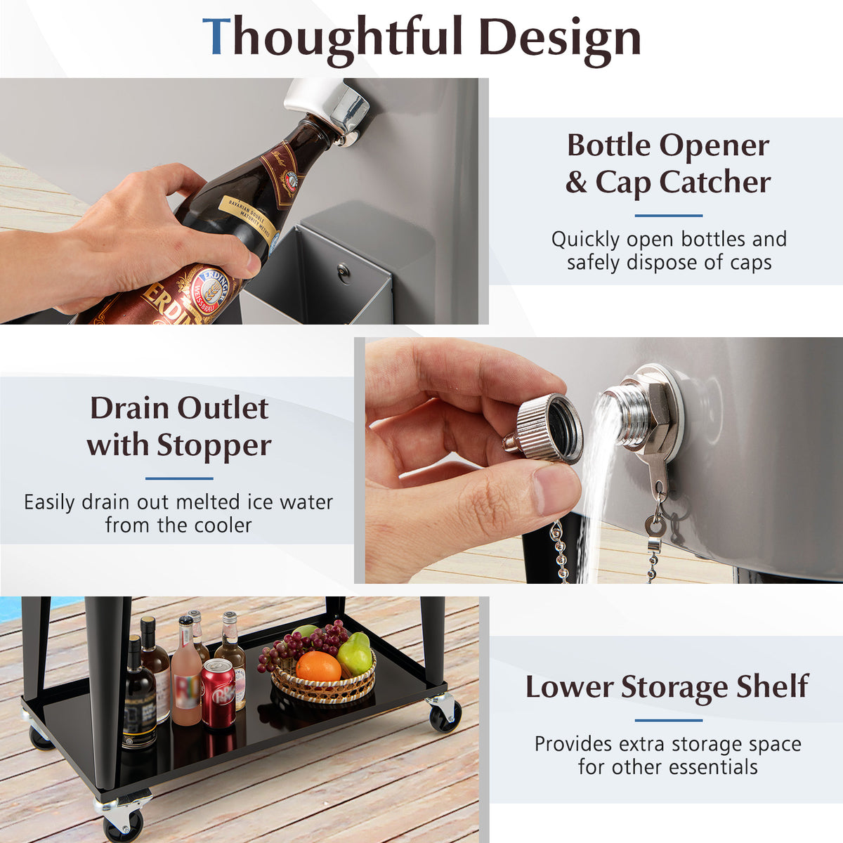 80-Quart Portable Patio Cooler with Storage Shelf - Gray