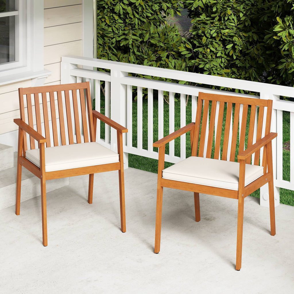 Acacia Wood Patio Dining Chairs with Cushion - Oak, Set of 2