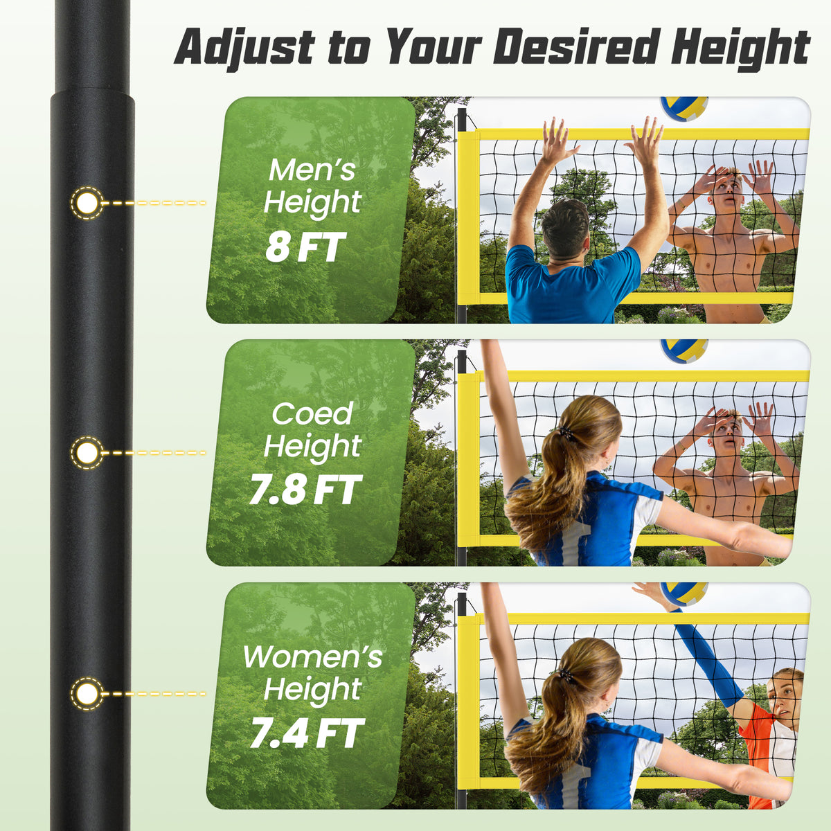 Outdoor Volleyball Net Set - Heavy Duty Adjustable Volleyball System with Carrying Bag - Yellow Variation