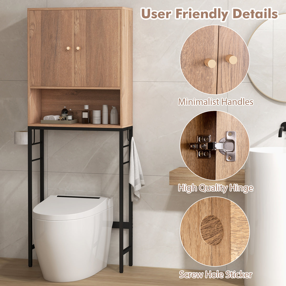 Over The Toilet Storage Cabinet 2 Door - Natural