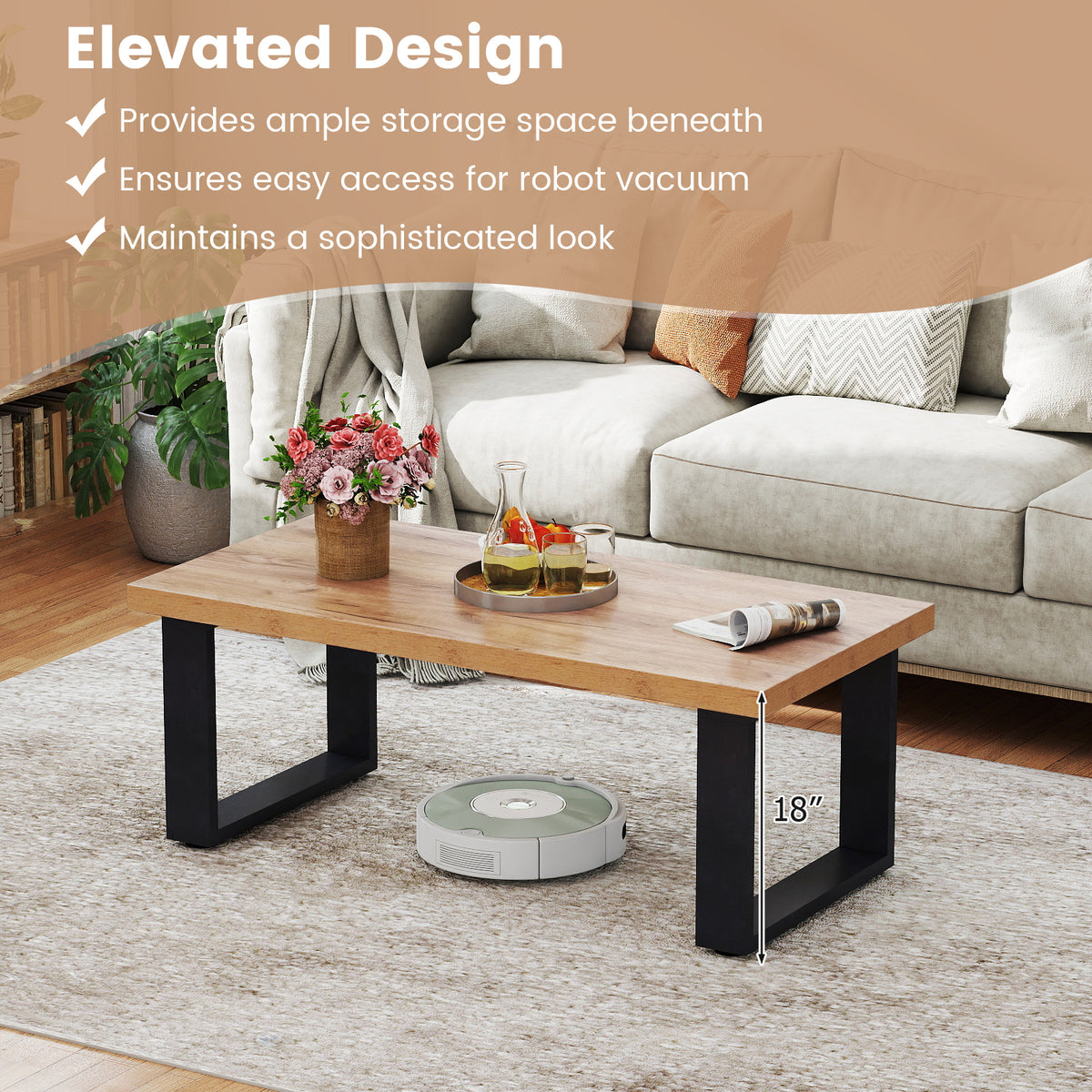 47" Farmhouse Coffee Table with Thickened Tabletop - Oak