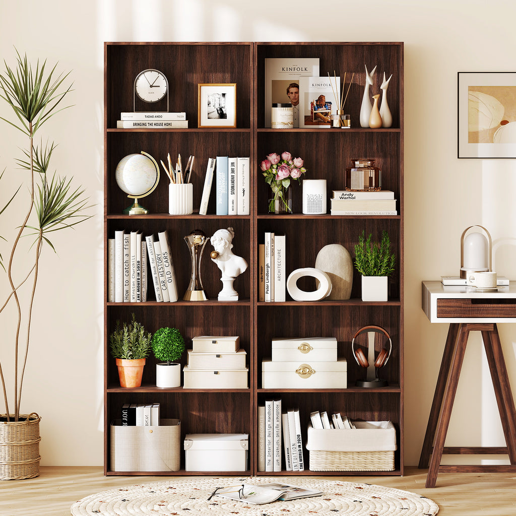 5-Shelf Walnut Wood Bookcase for Home Office