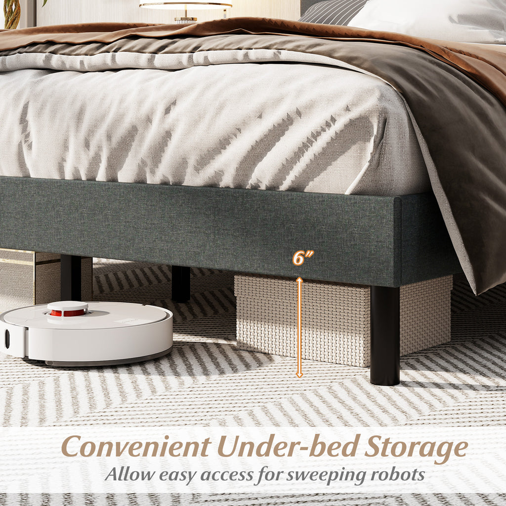 Queen Size Upholstered Bed Frame Linen Platform Bed - Dark Gray