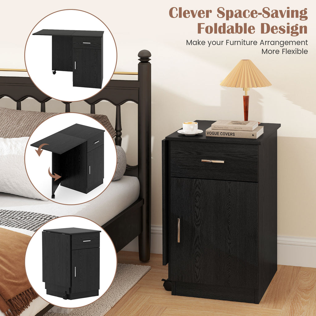 Folding Computer Desk with Drawer & Cabinet - Black
