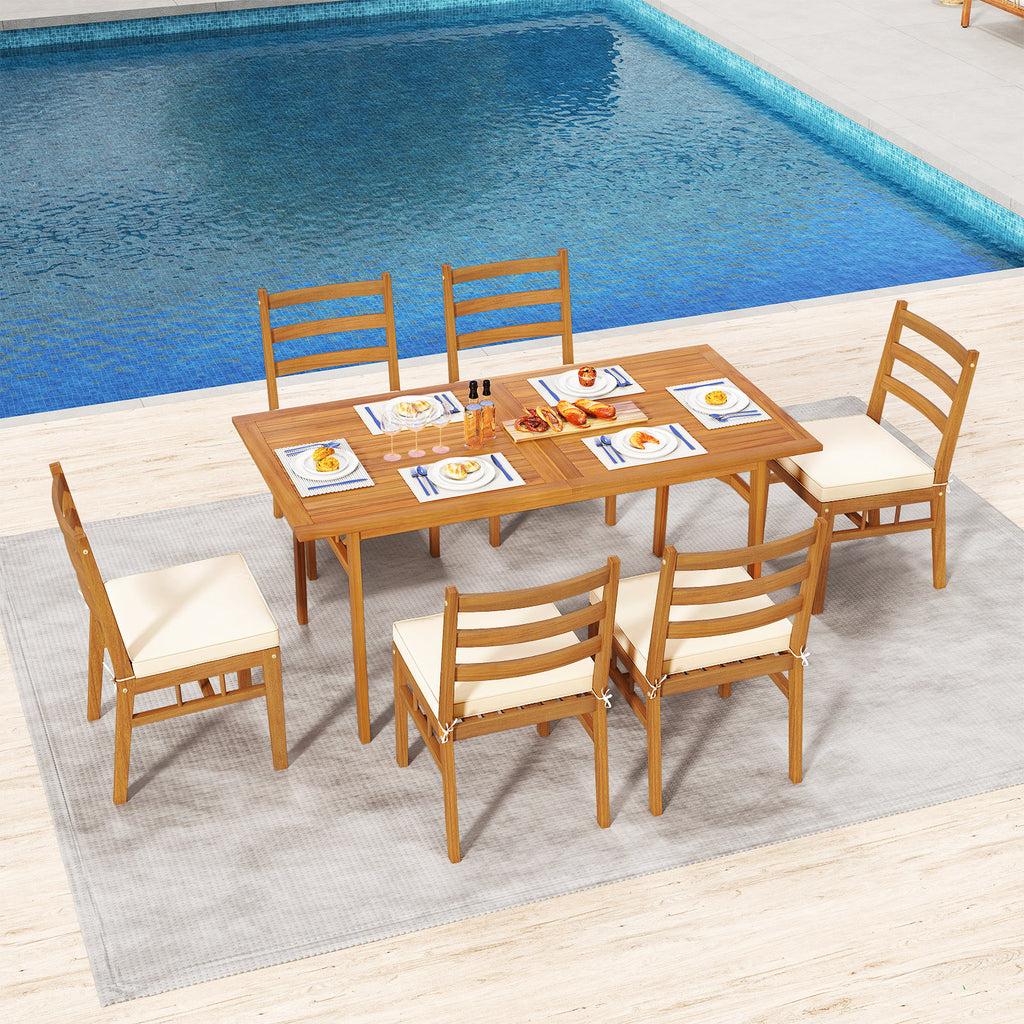 Outdoor Wooden Dining Chair Set of 4 with Padded Seat Cushions