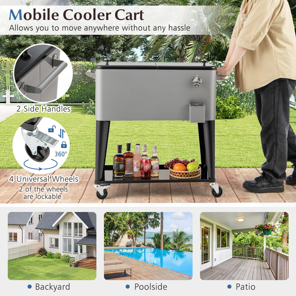 80-Quart Portable Patio Cooler with Storage Shelf - Gray