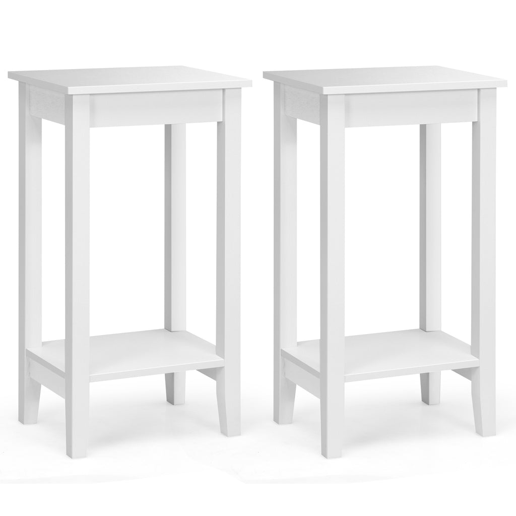 2-Tier End Table with Storage Shelf, Set of 2, White