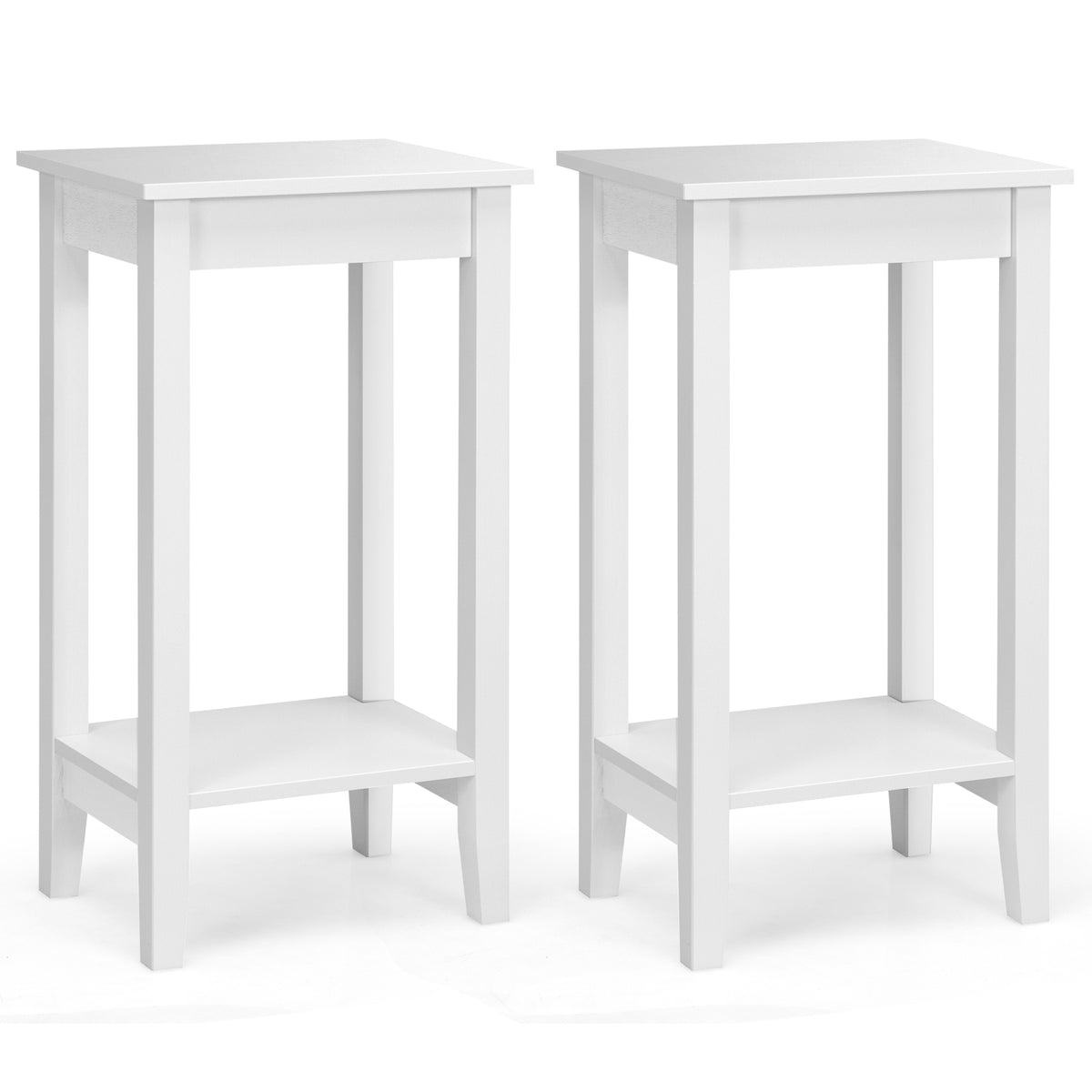 2-Tier End Table with Storage Shelf, Set of 2, White