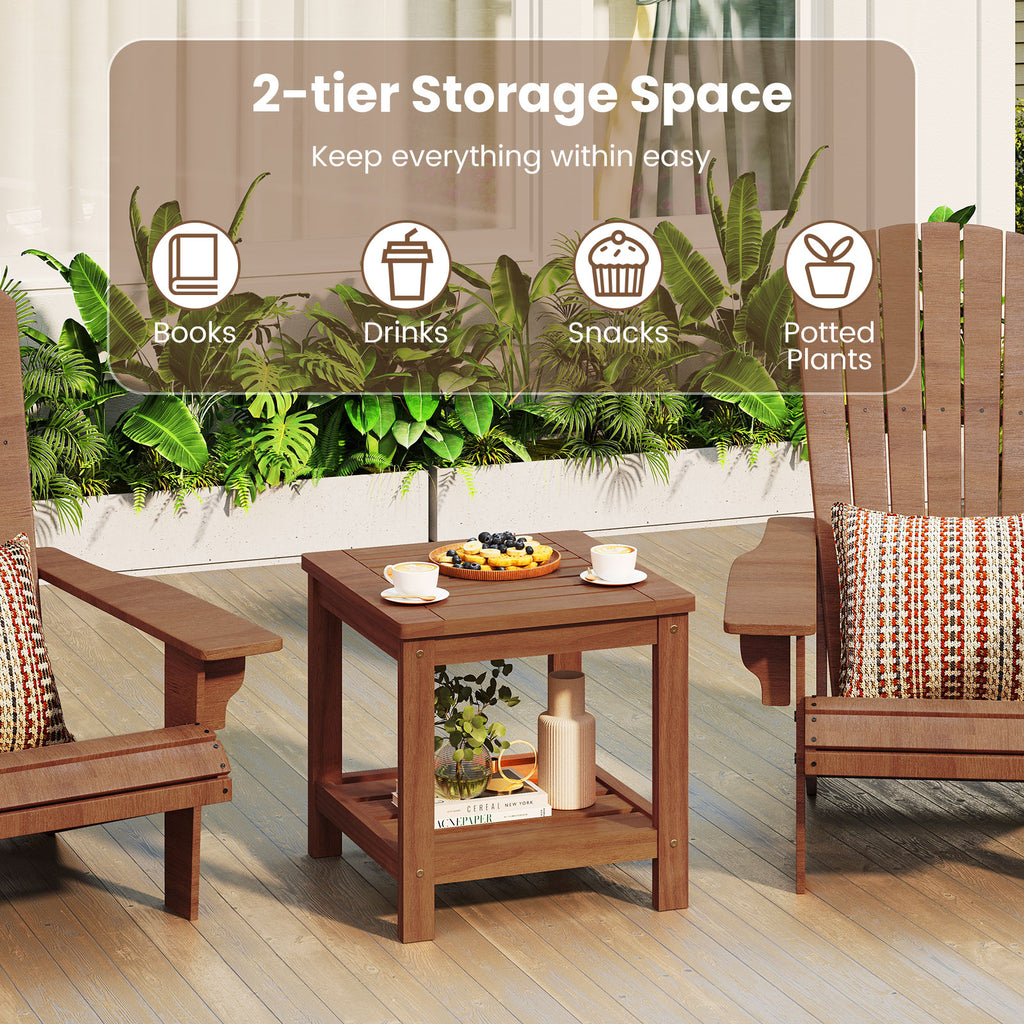 18" Solid Wood Outdoor Side Table with Storage Shelf