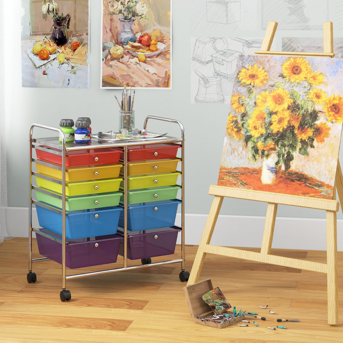 12-Drawer Rolling Storage Cart with Removable Drawers and Lockable
