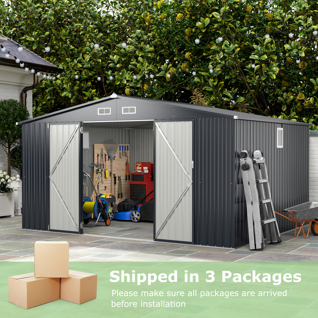 12 x 9.8 Feet Outdoor Storage Shed with Lockable Door and Pitched Roof