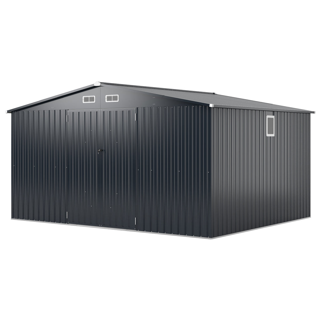12 x 9.8 Feet Outdoor Storage Shed with Lockable Door and Pitched Roof