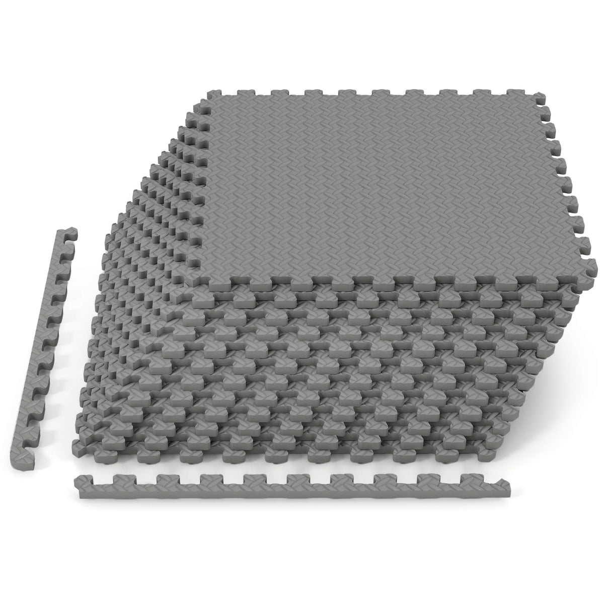 12 Tiles Puzzle Exercise Floor Mats - Gray Interlocking Gym Tiles for Safety