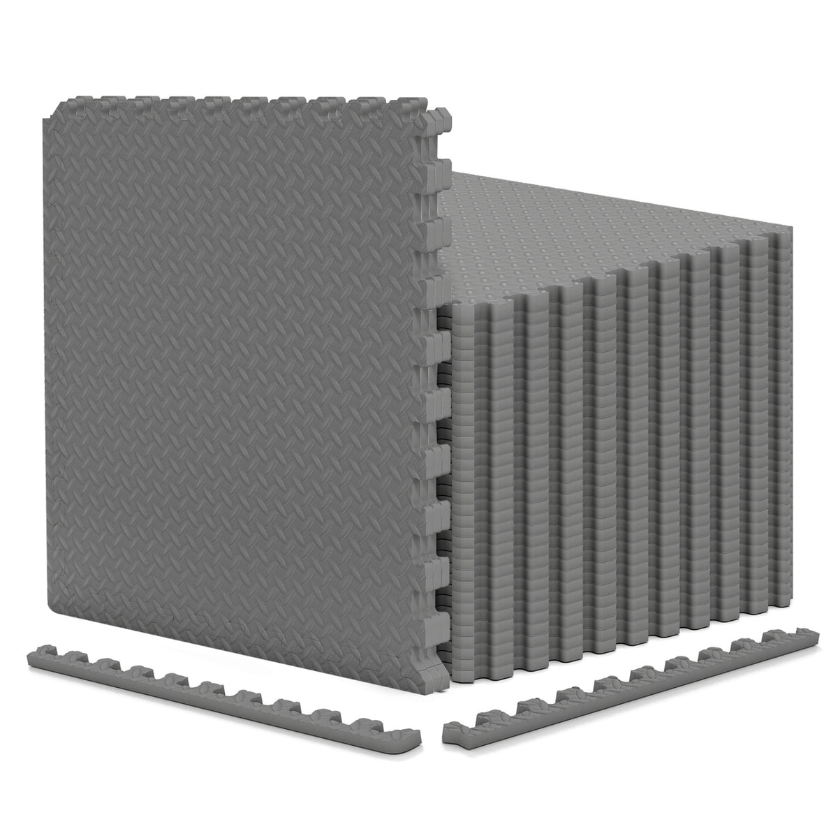 12 Tiles Puzzle Exercise Floor Mats - Gray Interlocking Gym Tiles for Safety