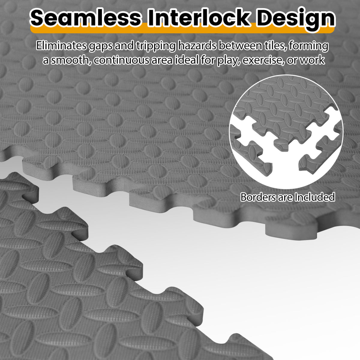 12 Tiles Puzzle Exercise Floor Mats - Gray Interlocking Gym Tiles for Safety