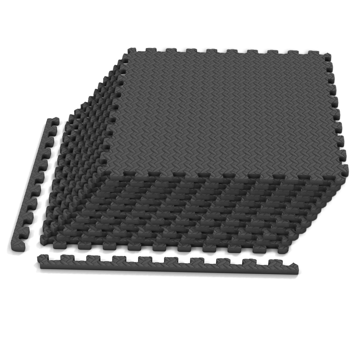 12Tiles Puzzle Exercise Floor Mats - Black Interlocking EVA Foam Tiles for Safety