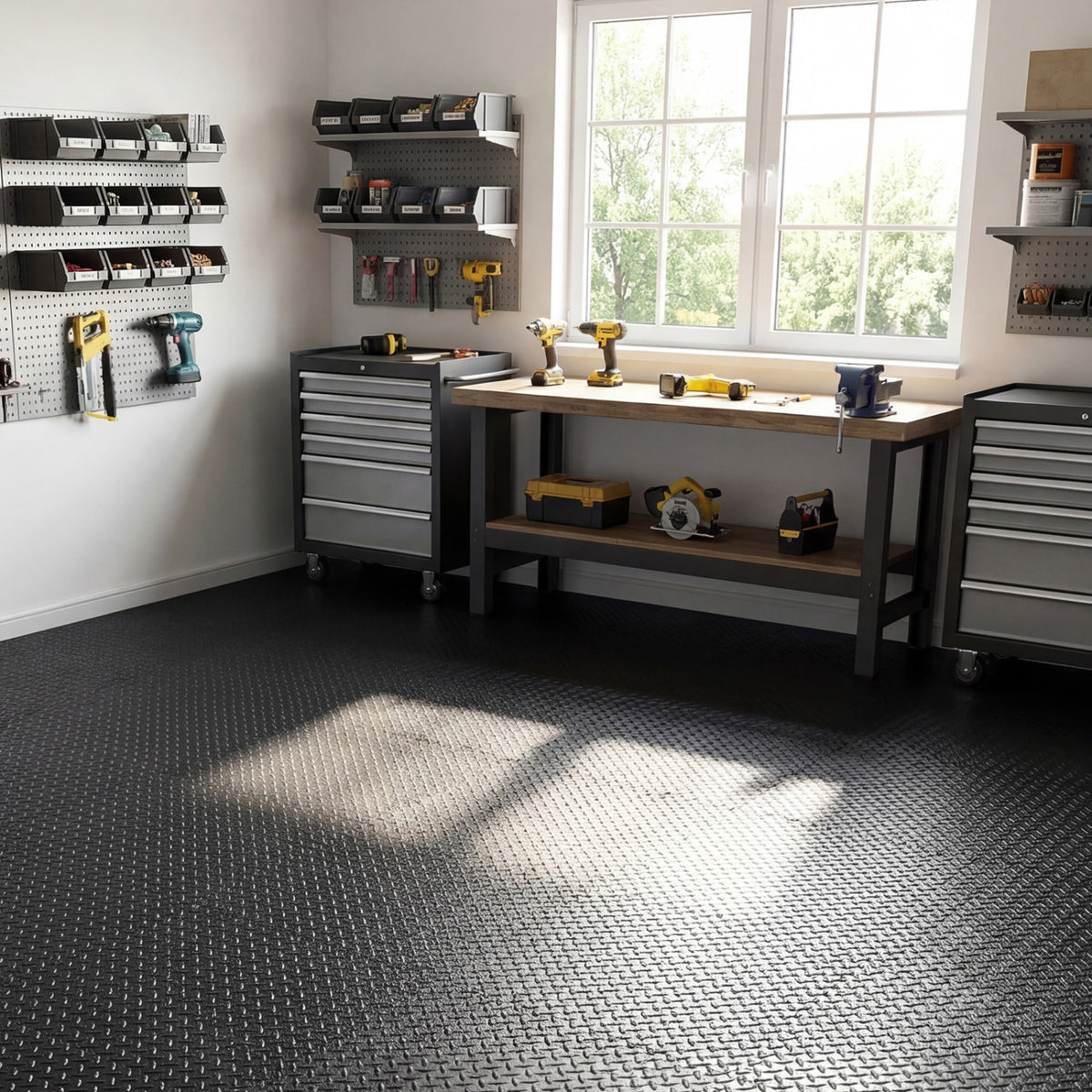 12Tiles Puzzle Exercise Floor Mats - Black Interlocking EVA Foam Tiles for Safety