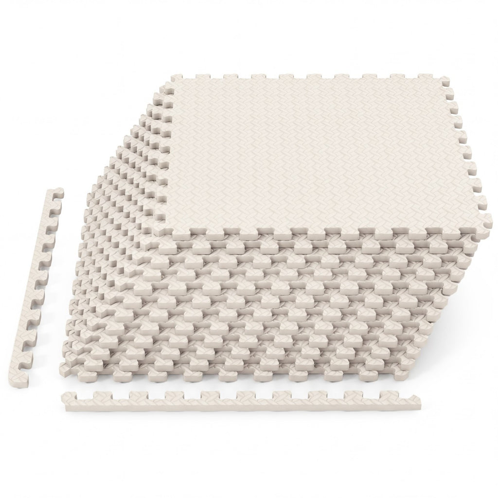 12 Tiles Puzzle Exercise Floor Mats - 1/2 Inch Interlocking EVA Workout Tiles, Beige, 12 Pieces