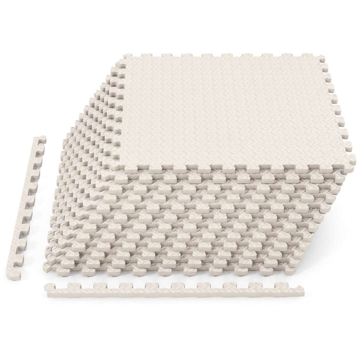 12 Tiles Puzzle Exercise Floor Mats - 1/2 Inch Interlocking EVA Workout Tiles, Beige, 12 Pieces