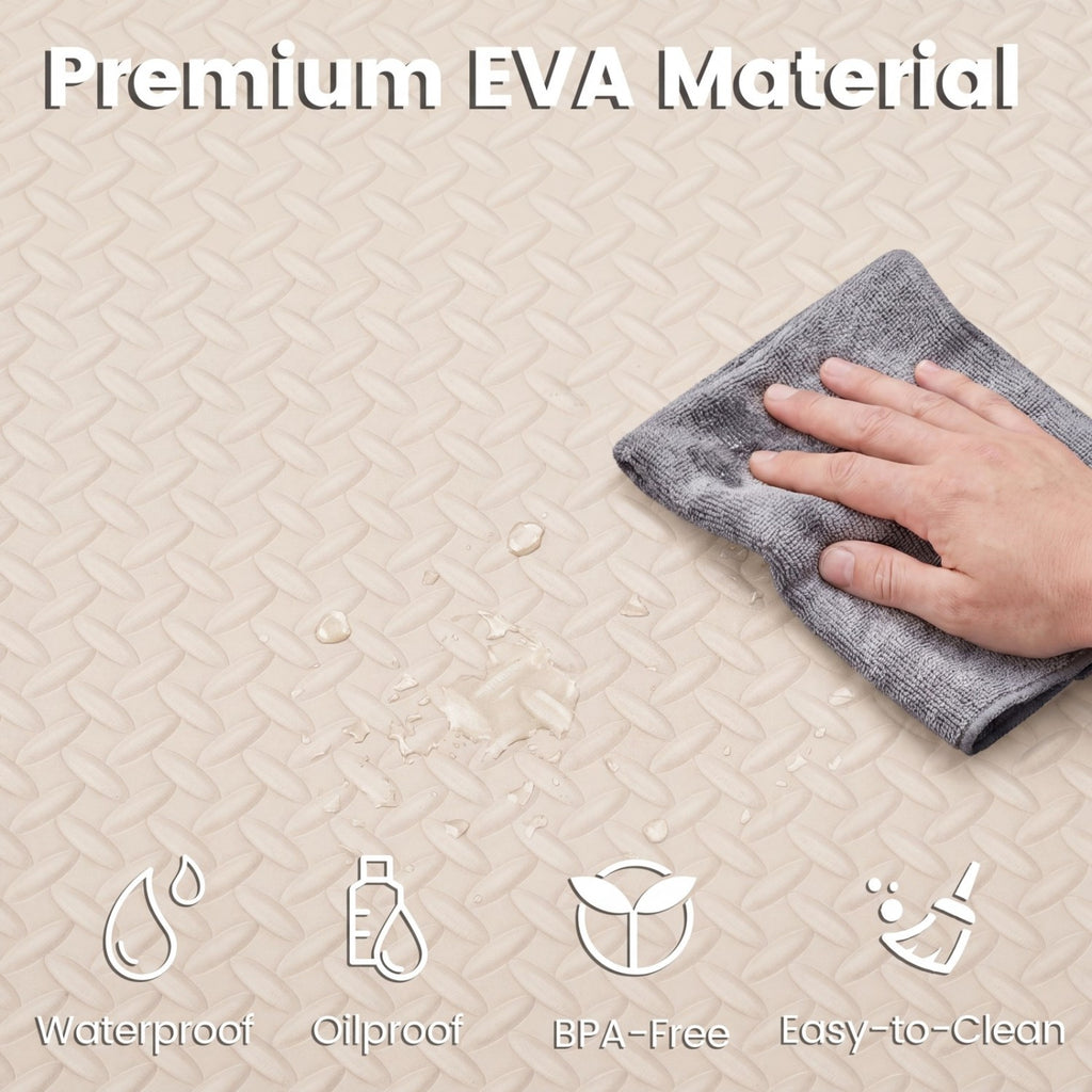 12 Tiles Puzzle Exercise Floor Mats - 1/2 Inch Interlocking EVA Workout Tiles, Beige, 12 Pieces