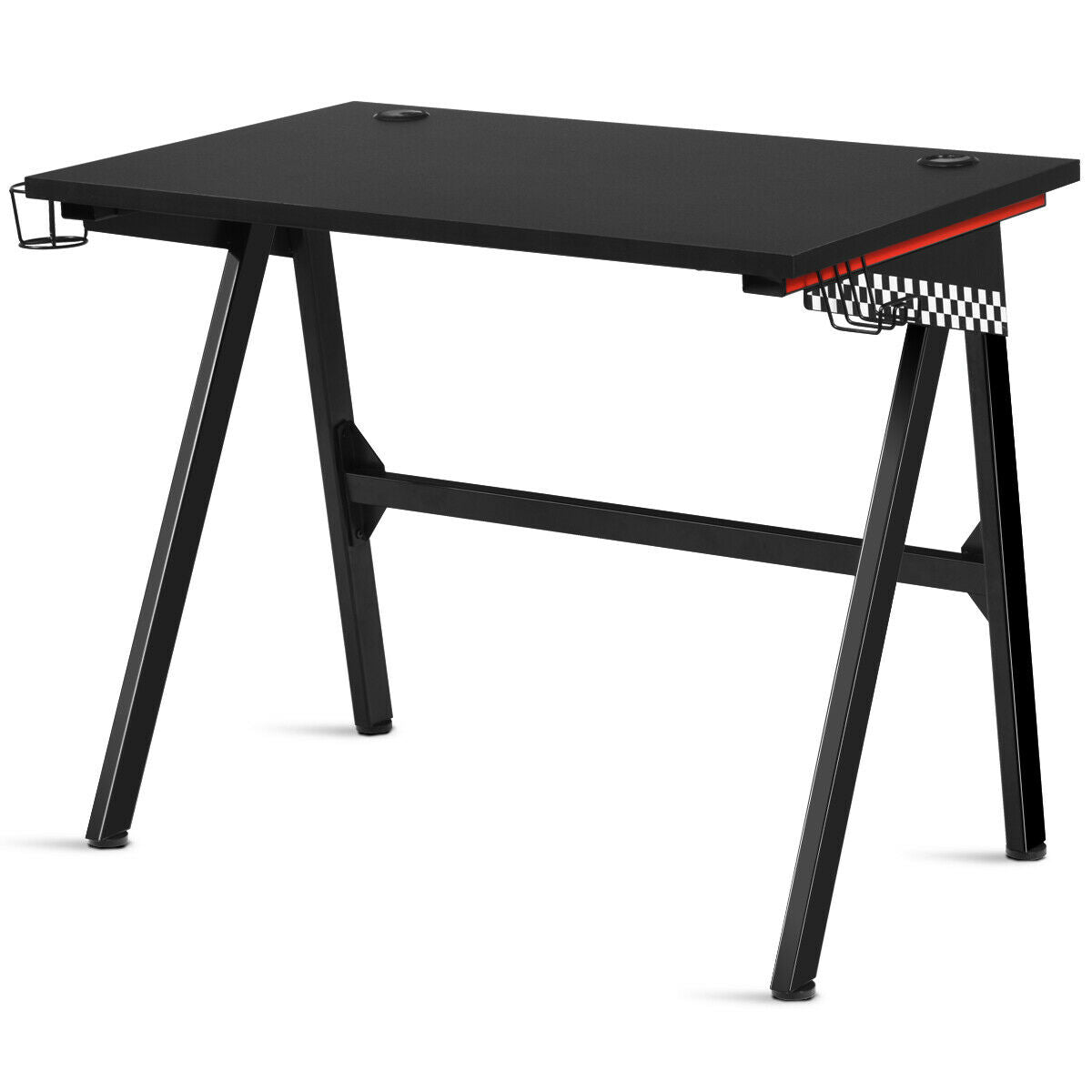 Ergonomic Gaming Desk with Cup Holder and Headphone Hook