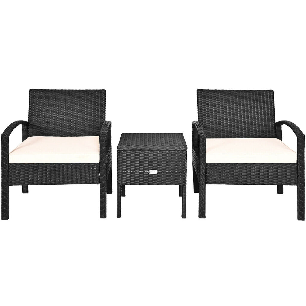 3 Pieces PE Rattan Wicker Sofa Set with Washable and Removable